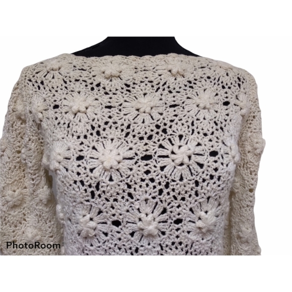 SK Imports neutral tone boho crochet sweater - Picture 3 of 10